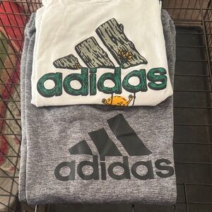 Adidas White and Gray Graphic Tees